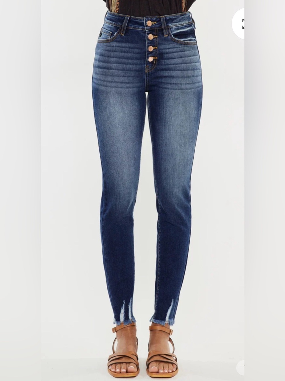 KanCan Jenny High-Rise Button-Fly Distressed Dark Blue Jeans - Picture 1 of 9